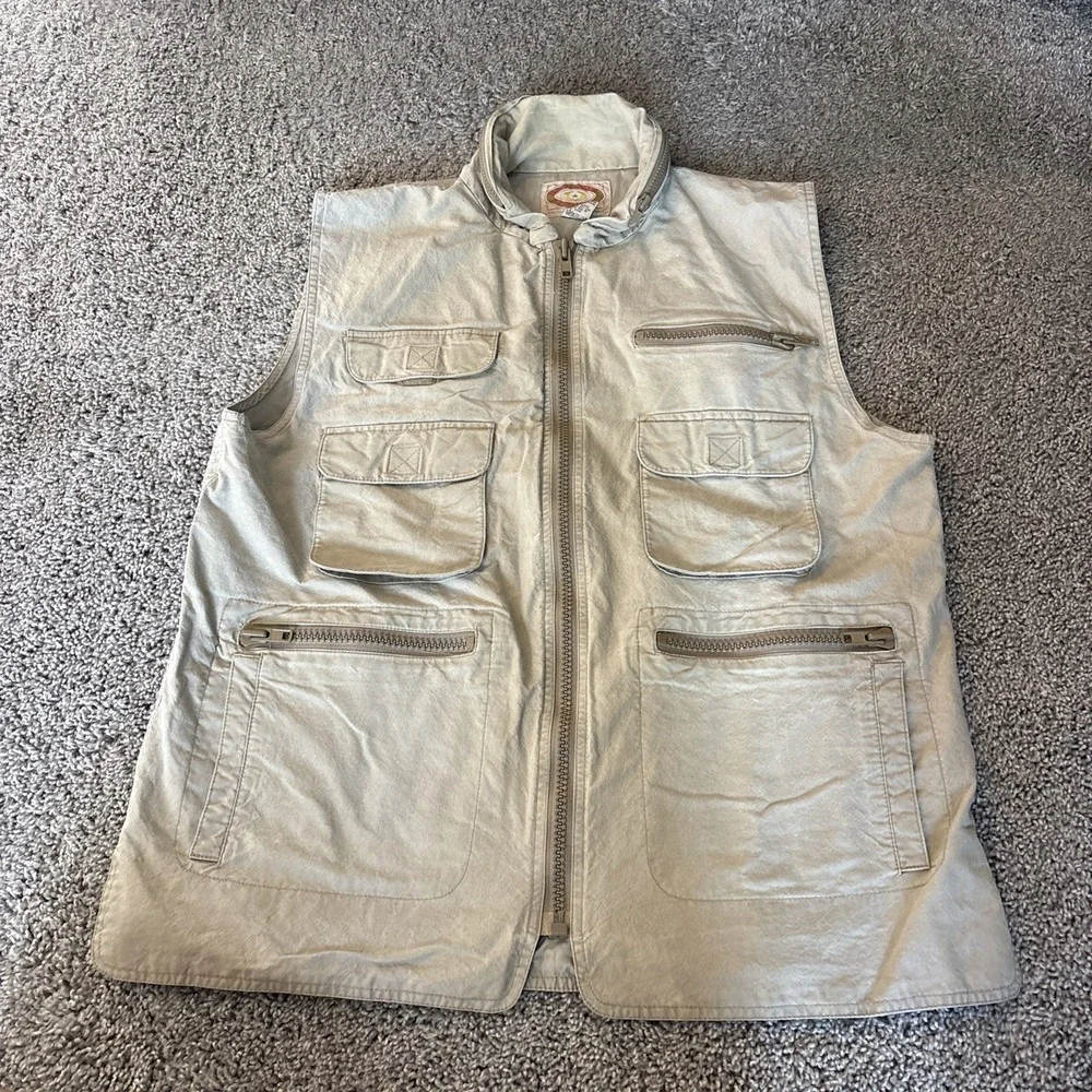Banana Republic Vest Mens Large Khaki Safari Travel Utility Multi Pocket No Hood